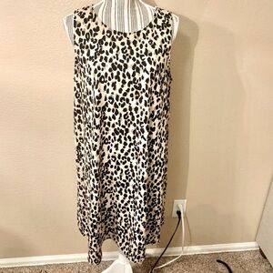 NWT Halogen Dress Large Tan Abstract Animal Print Lightweight Sleeveless Flowy